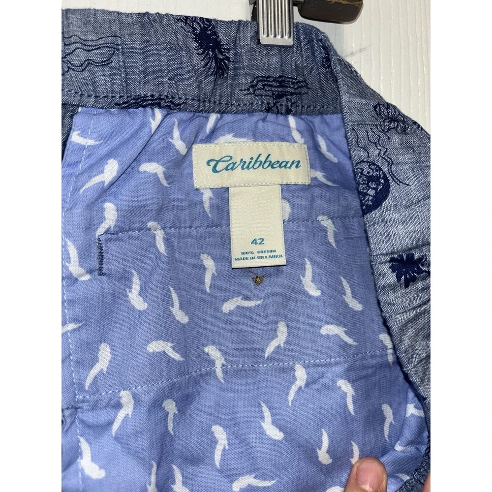 Caribbean Drawstring Tropical Hawaiian Palm Trees‎ Blue Shorts Men's Size 42